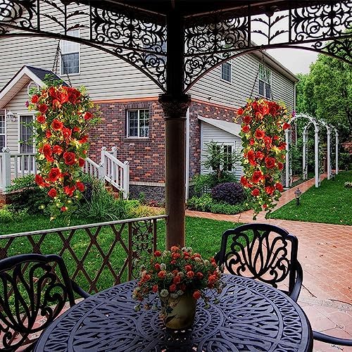 Artificial Hanging Rose Flower with LED Lights 2PCS Red
