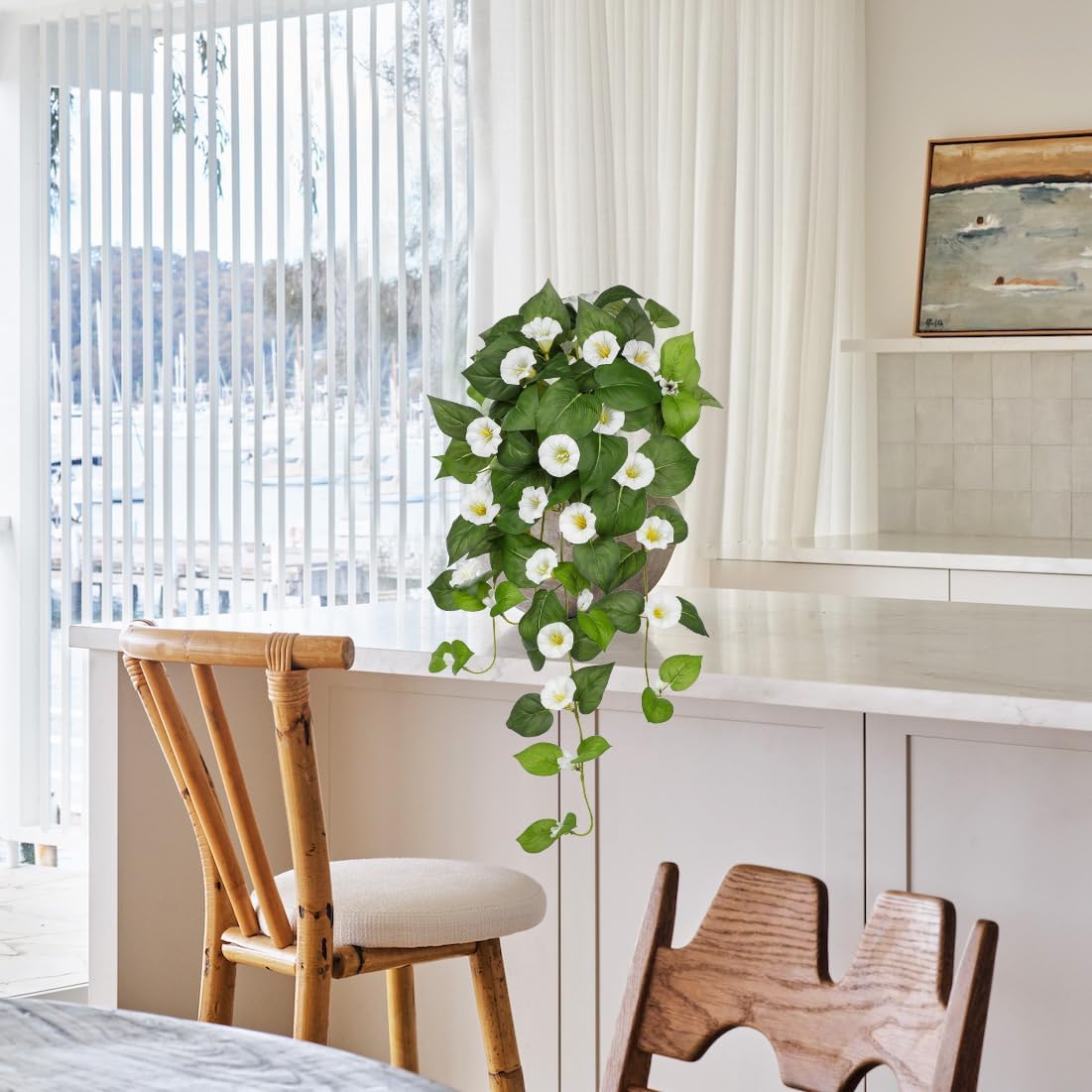 Briful Artificial Hanging Flowers 2 Pack White