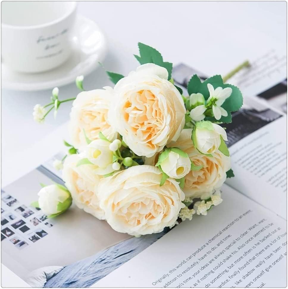 White Roses Artificial Flowers Silk Peonies Wedding Decorative Vase