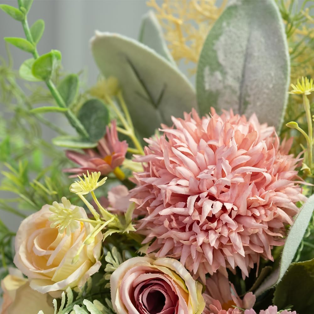 Artificial Flowers in Vase with Silk Bouquet and Glass Vase Purple