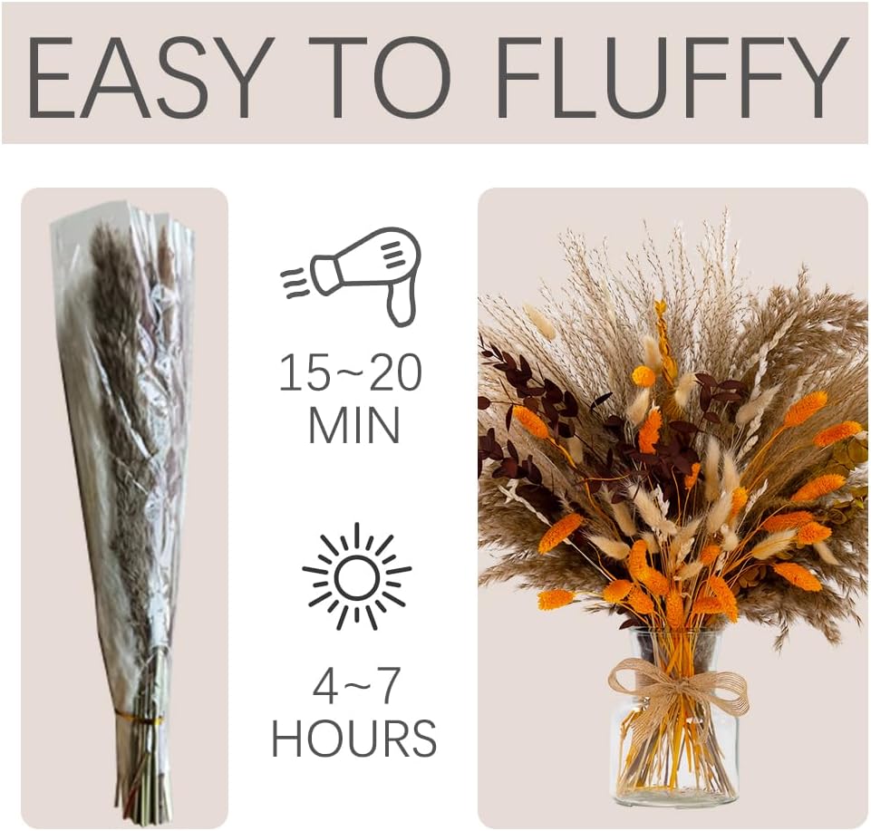 95pcs Pampas Grass Dried Flowers in Vase Boho Decor