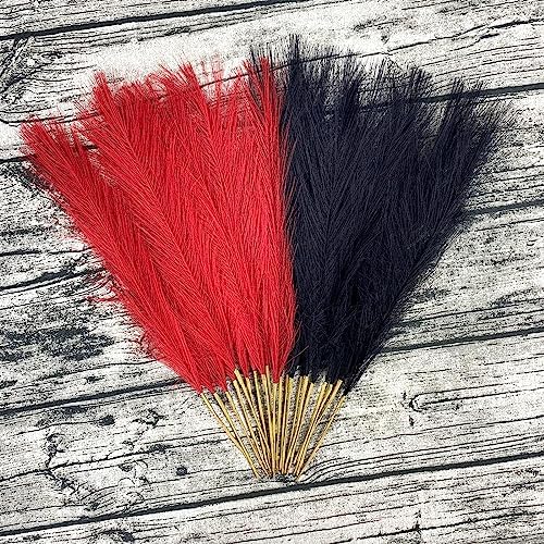 Boho Faux Pampas Grass Decor 177 Inches Red Black