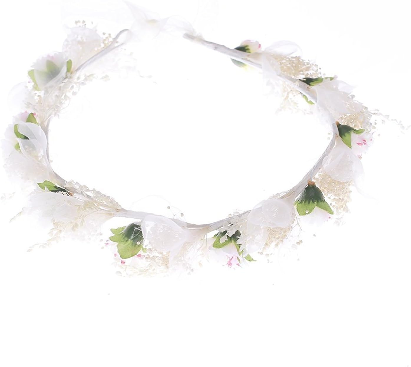 Qhome Chiffon Fresh Dried Flowers Wreath Crown for Wedding Events Ivory