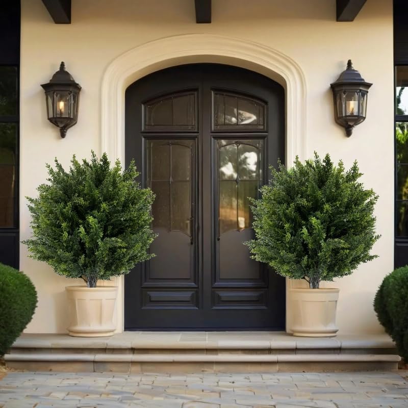 Wliwwo Artificial Cedar Topiary Ball 275 Set of 2 Outdoor Faux Plant