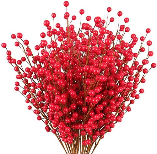 19 Inch Red Berry Stems with Wired Branches 12-Pack