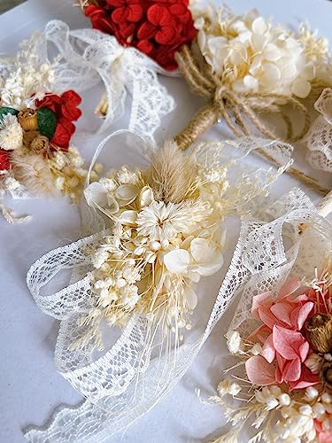 Elegant Handmade Dried Flower Boutonniere and Corsage Set Ivory