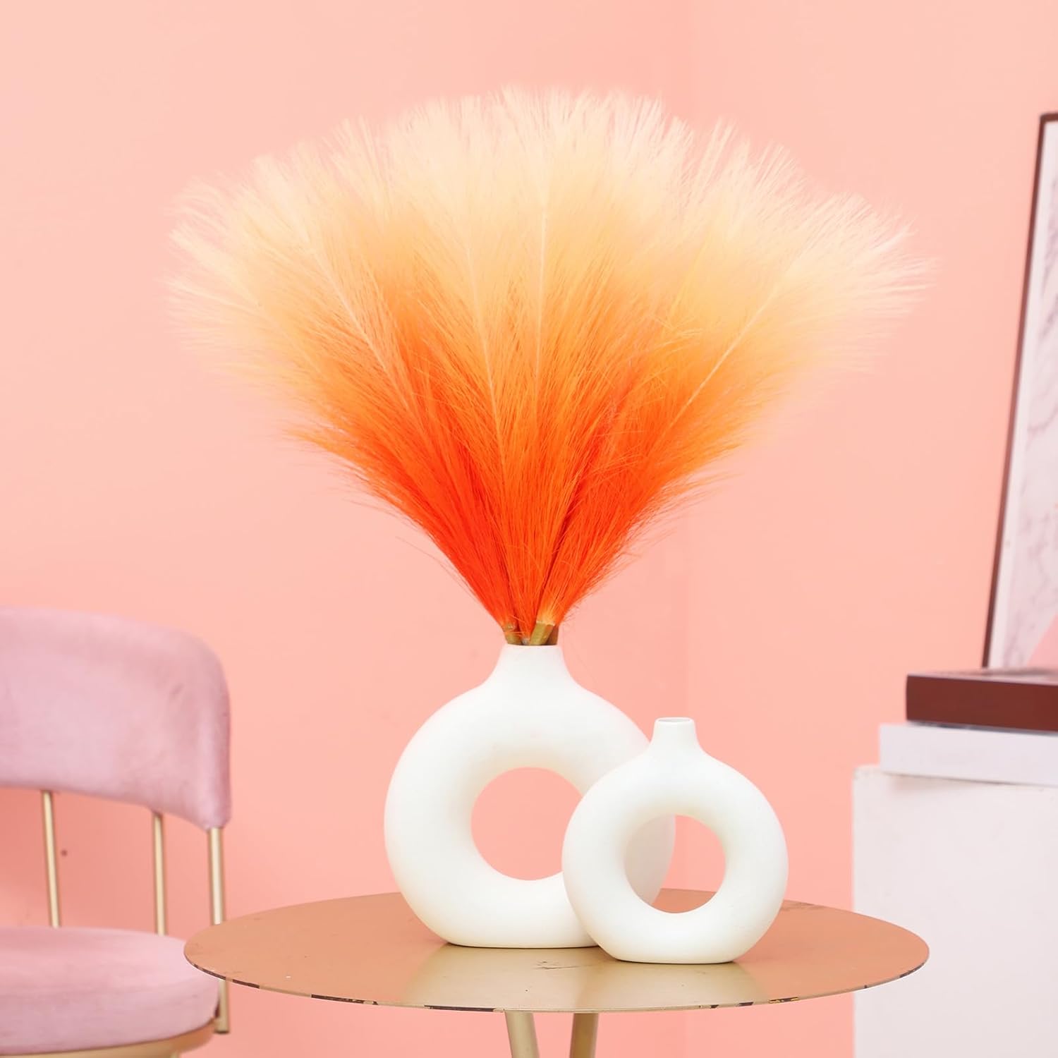 Gradient Orange Artificial Pampas Grass 177 Inch 6pcs