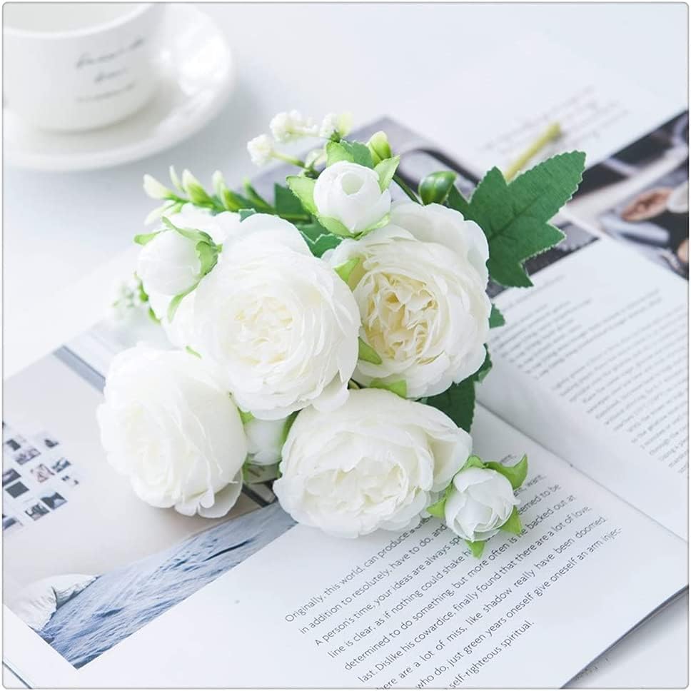 White Roses Artificial Flowers Silk Peonies Wedding Vase Decor