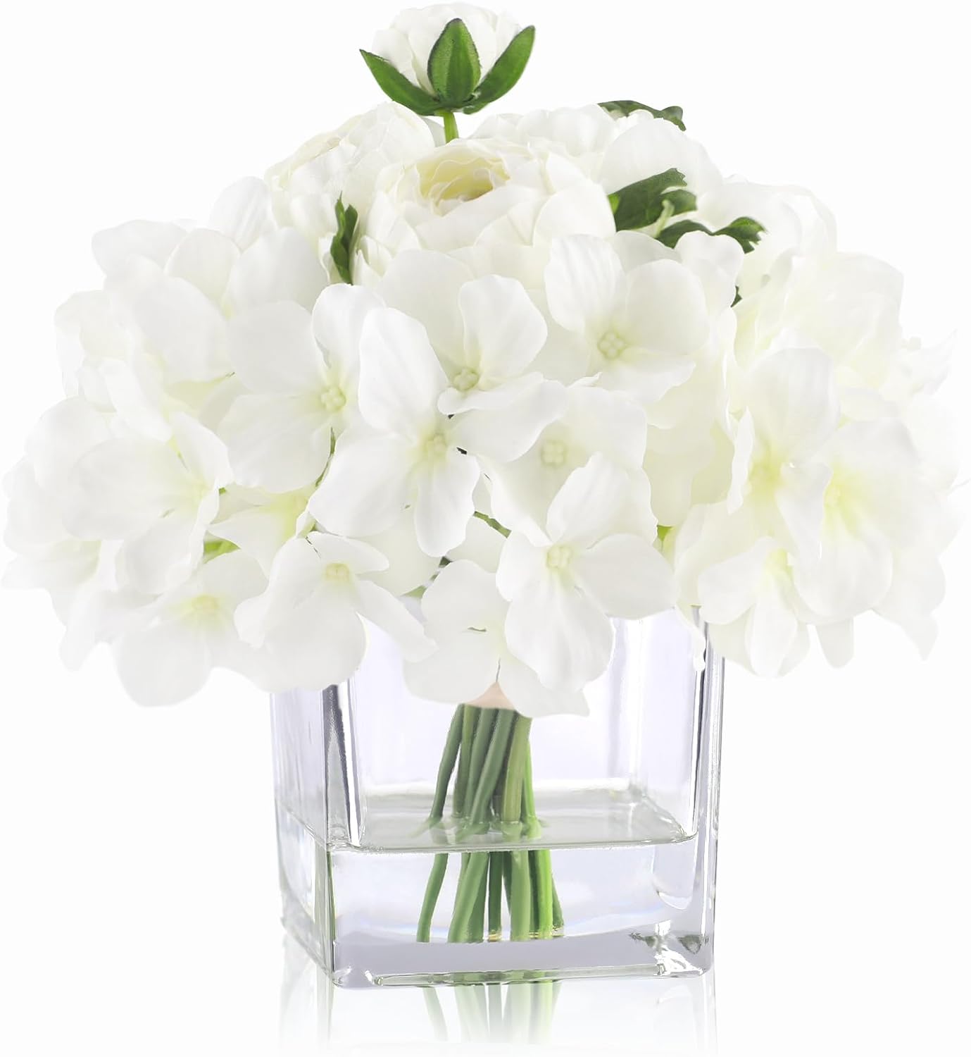 WELL KNOWN Artificial Hydrangea Ranunculus Flowers in Vase White