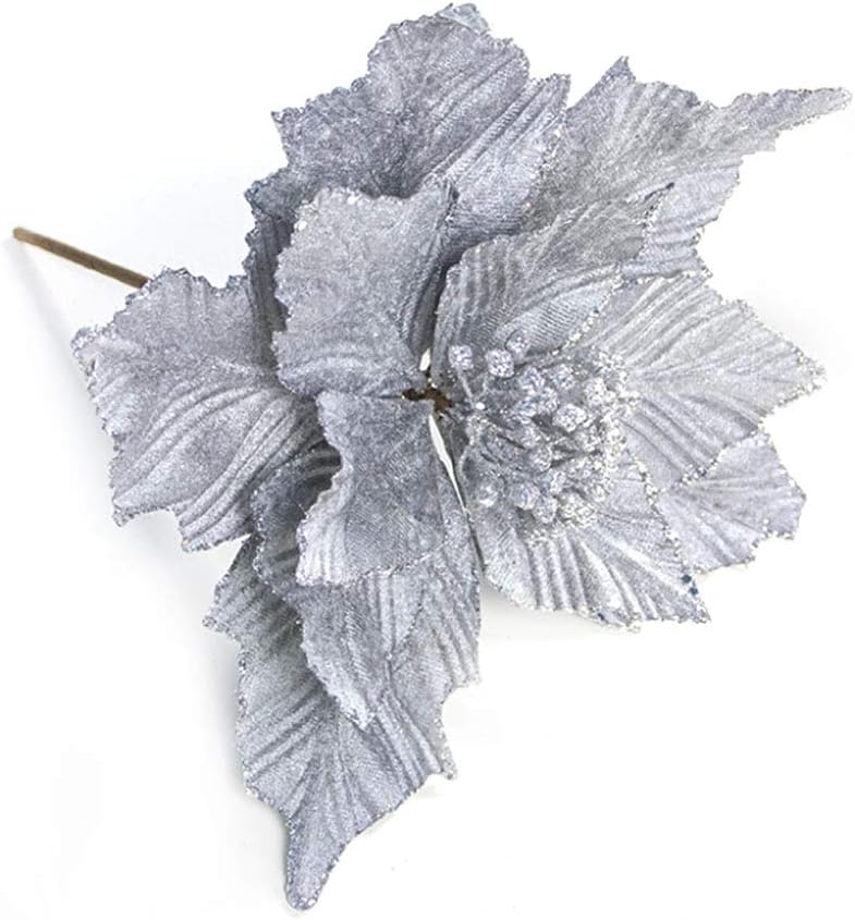 Glitter Velvet Poinsettia Flower Picks 6 Pack