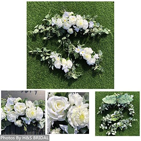 3PCS Wedding Arch Flowers Set with White Roses and Eucalyptus