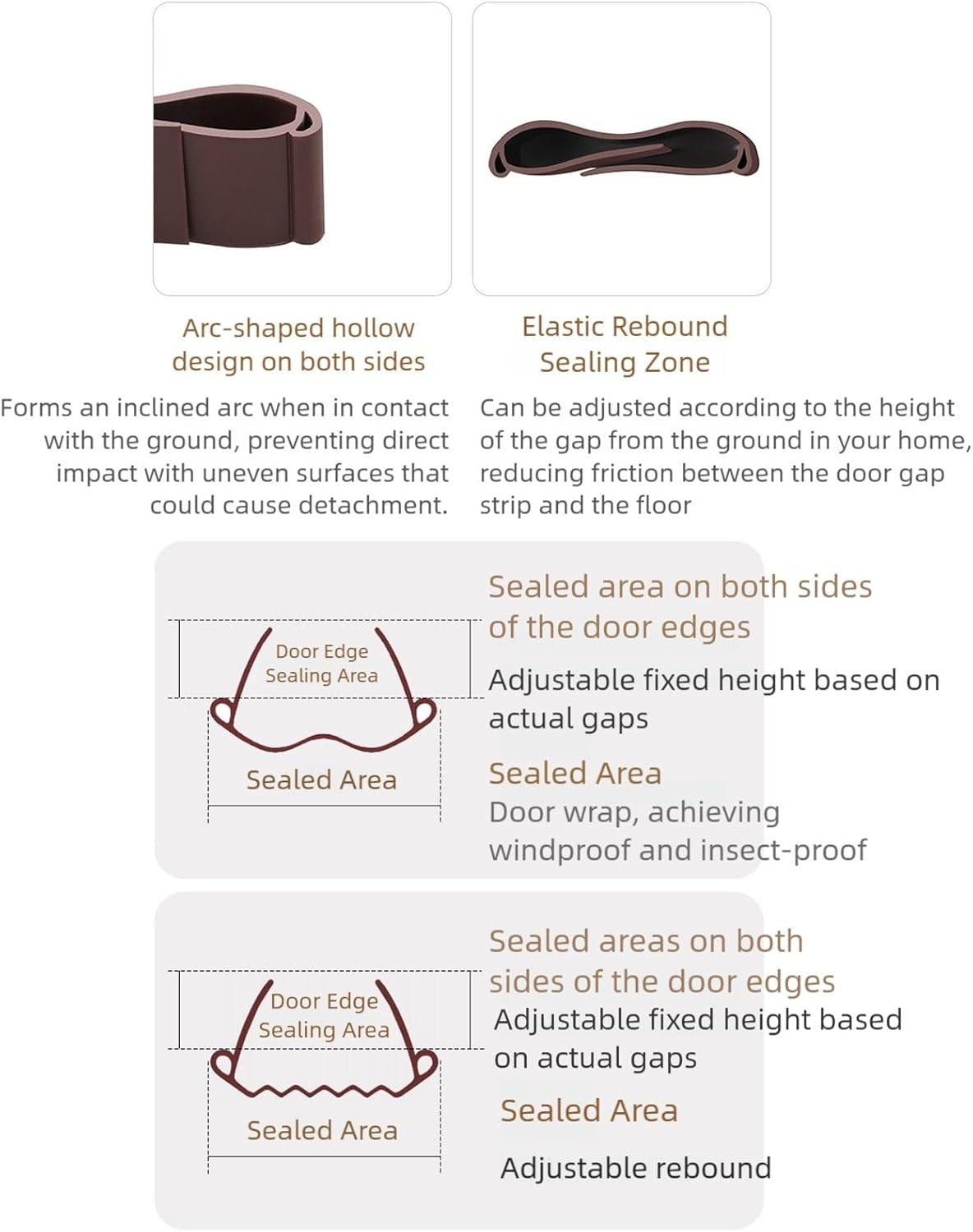 PVC Weather Stripping Door Seal Windproof Soundproof 38 Inches Brown