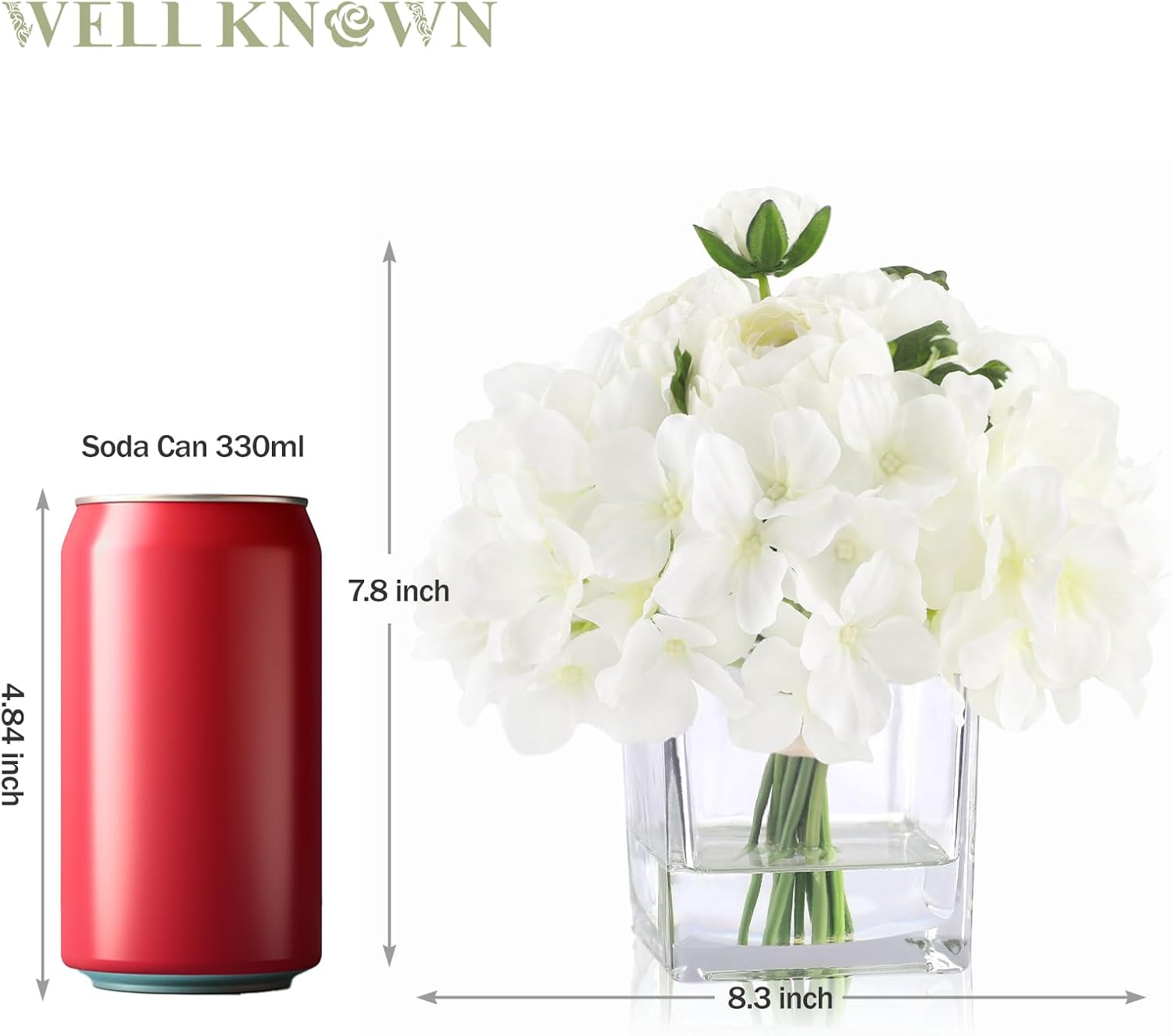 WELL KNOWN Artificial Hydrangea Ranunculus Flowers in Vase White