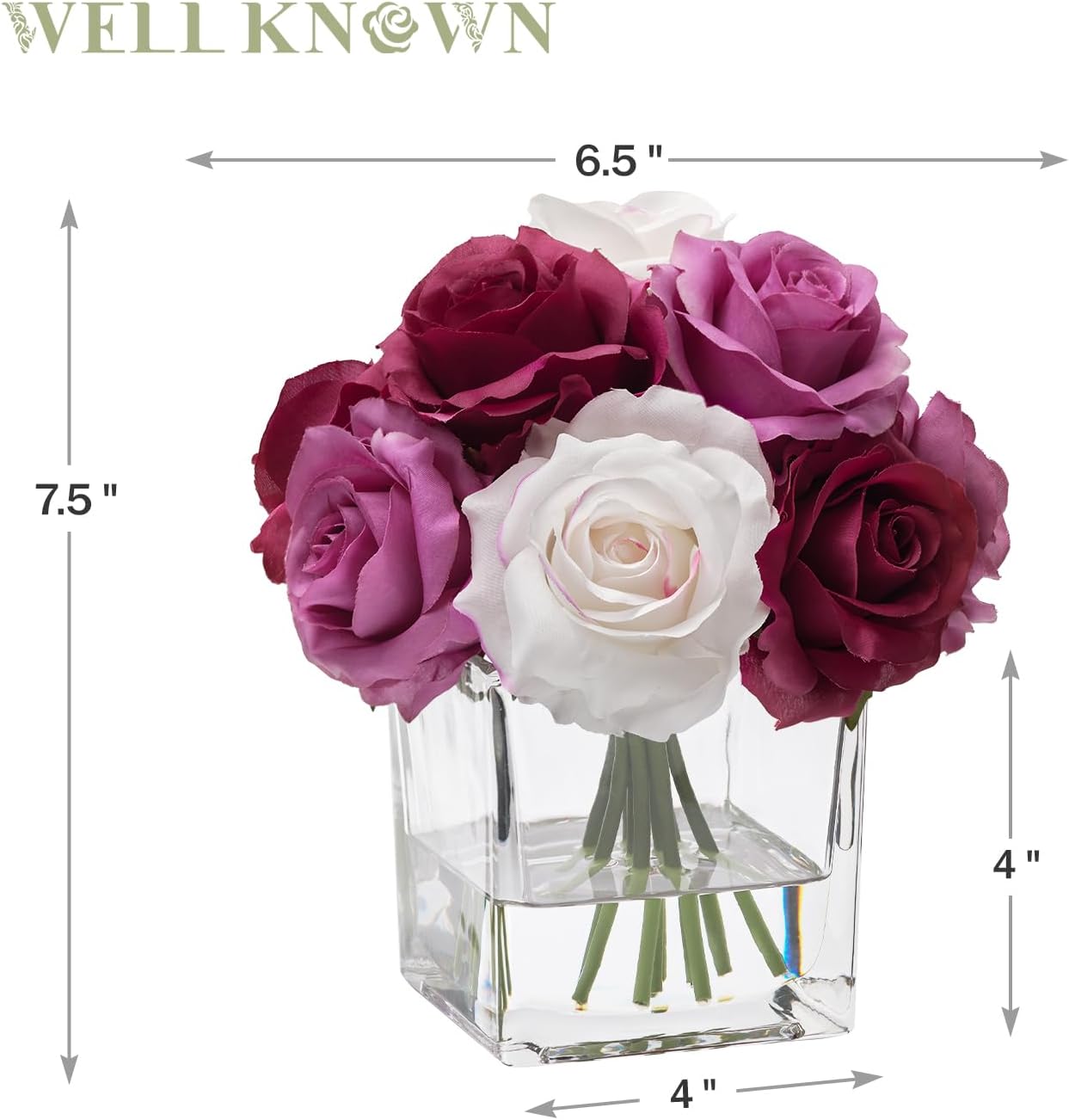 Artificial Rose Flowers in Vase with Faux Water Purple White