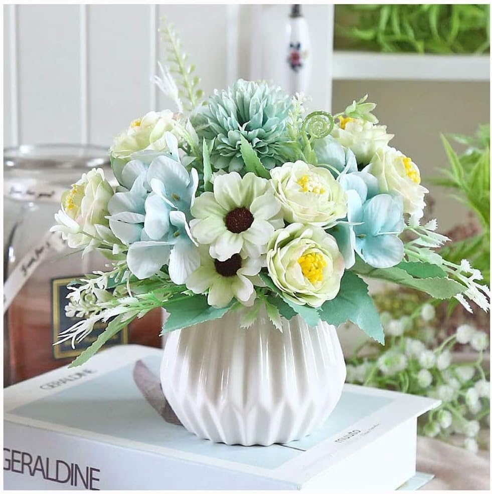 Artificial Flowers with Ceramic Vase Fake Silk Bouquet