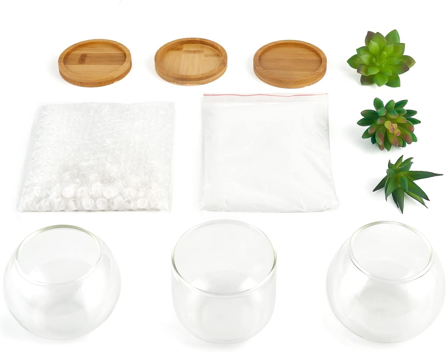 Mkono Artificial Succulent Plants 2 Pack in Glass and Farmhouse Pots