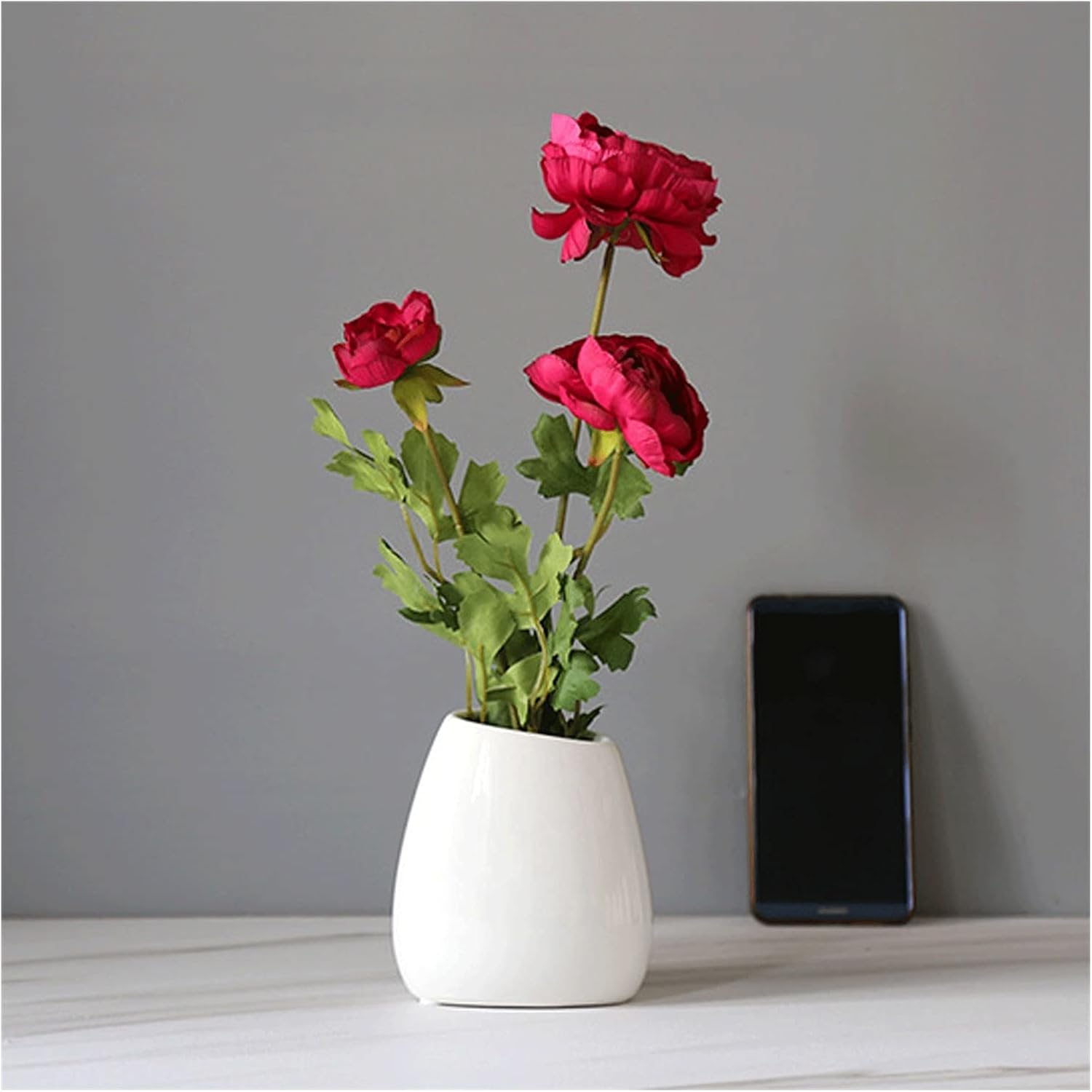 Silk Rose Flower Arrangement in Ceramic Vase