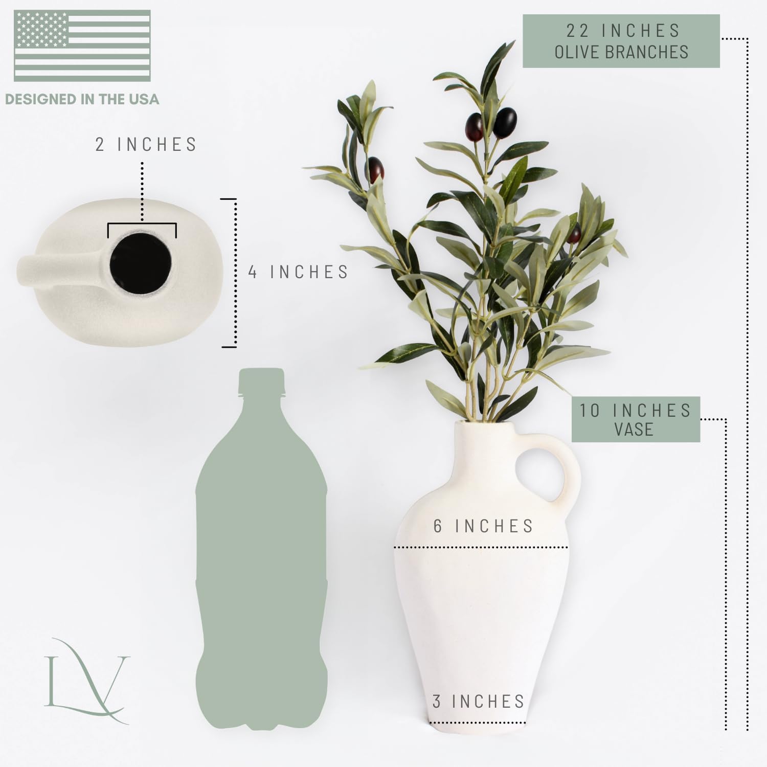 Luxurious Textured Ceramic Vase with Olive Branches 10 Inch