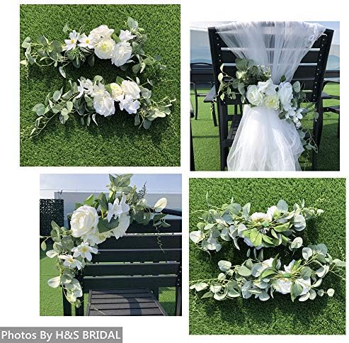 3PCS Wedding Arch Flowers Set with White Roses and Eucalyptus