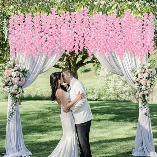 Pauwer Wisteria Hanging Flowers 24 Pack Artificial Garland Pink