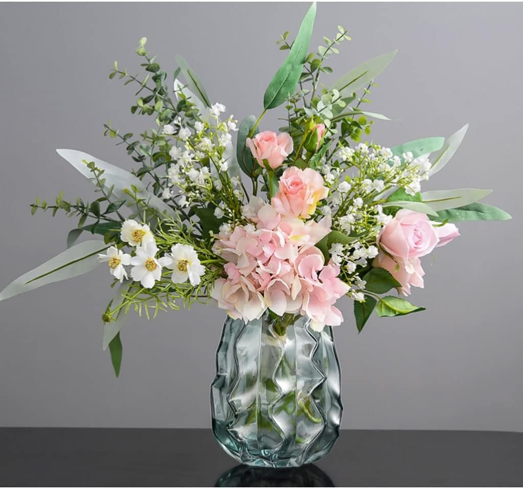 Artificial Flowers in Vase with Grass Vase Decor Set