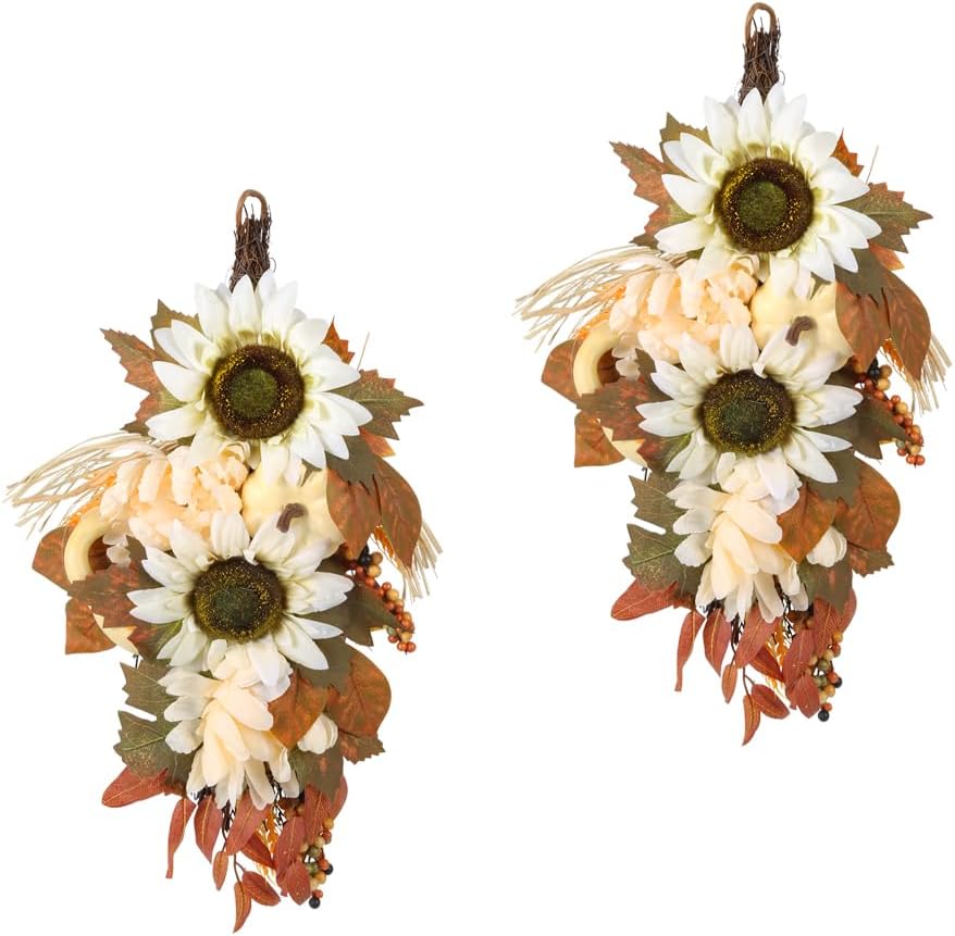 ICBOX 2PCS Fall Teardrop Swags for Front Door