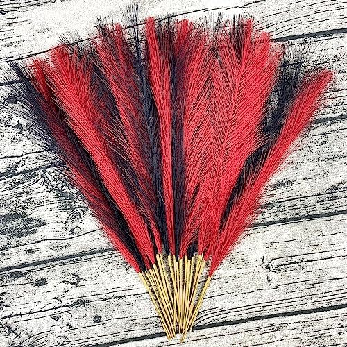 Boho Faux Pampas Grass Decor 177 Inches Red Black