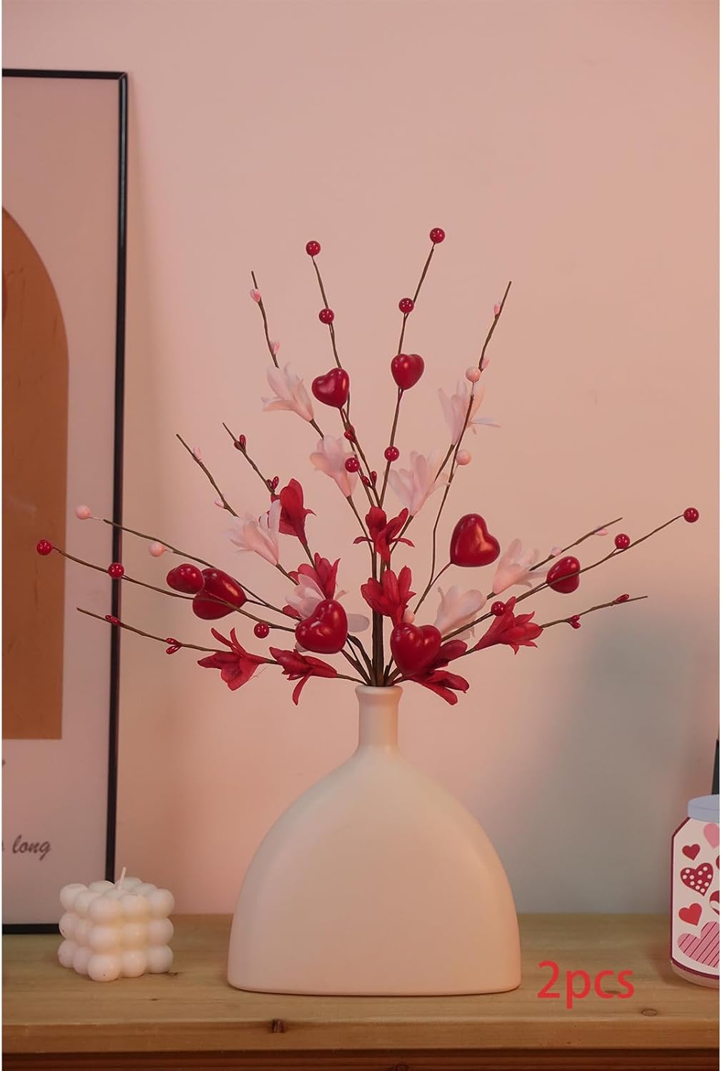 Valentine Day Decorations 8PCS 24 Inch Heart Shaped Flower Stems