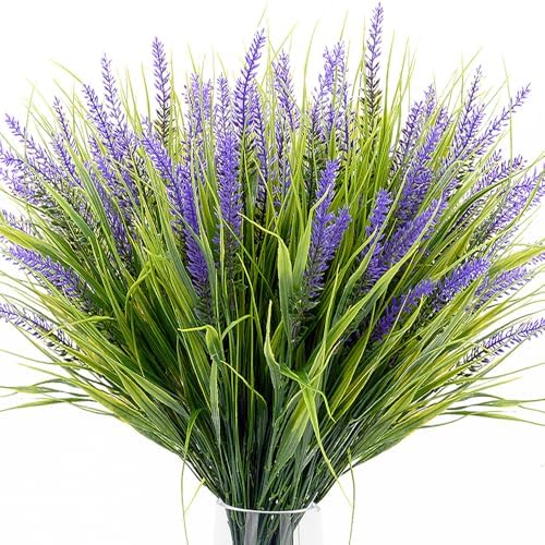 SzJias 20 Pcs Fake Outdoor Plants Artificial Grass UV Resistant Bushes Greenery
