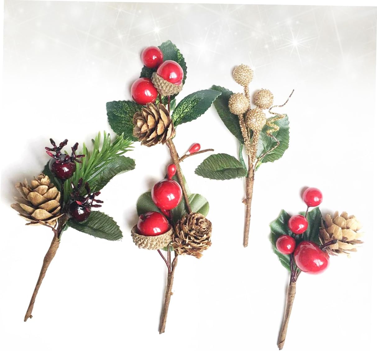 10pcs Artificial Pine Cones with Berries for Christmas Decor