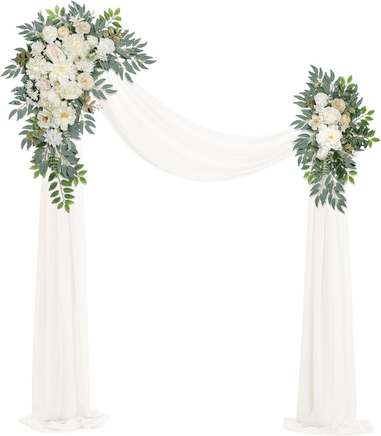 BMQDSM Wedding Arch Flowers with Drapes Set of 3 White Champagne