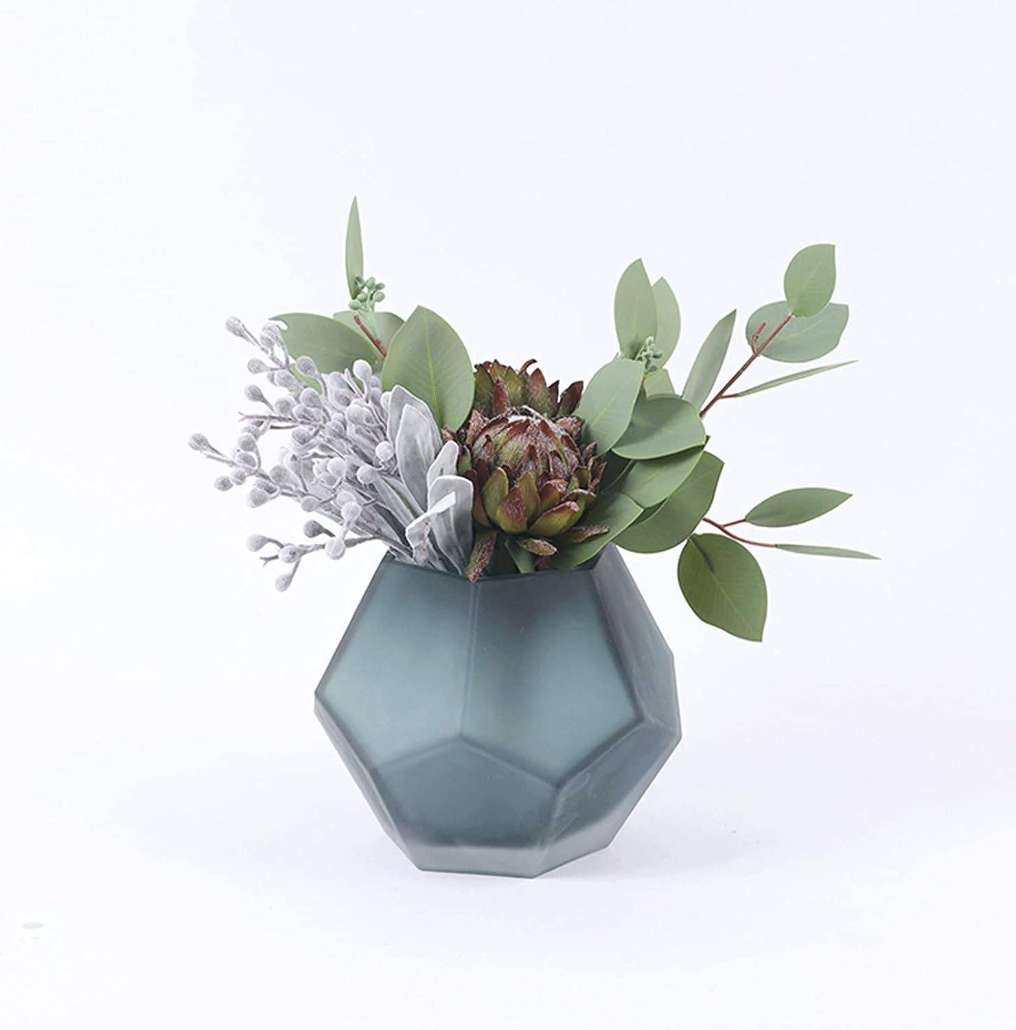 Artificial Berry Flowers in Blue Glass Vase