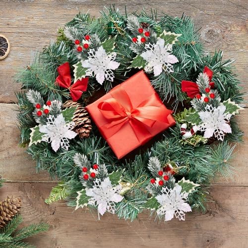 Hotop 12 Pcs Artificial Poinsettia Flowers with Clips