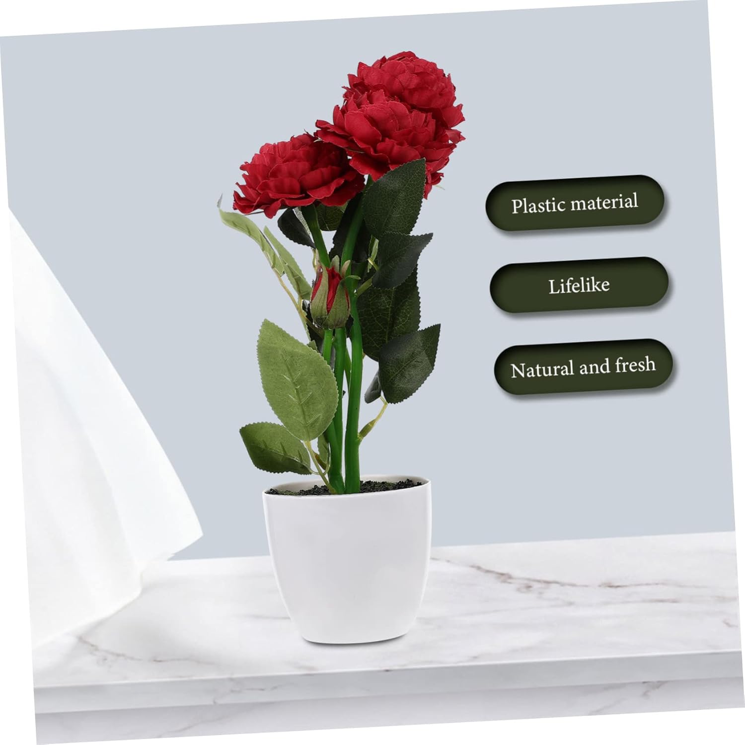 2 Pcs Red Artificial Potted Peony Flowers Decor