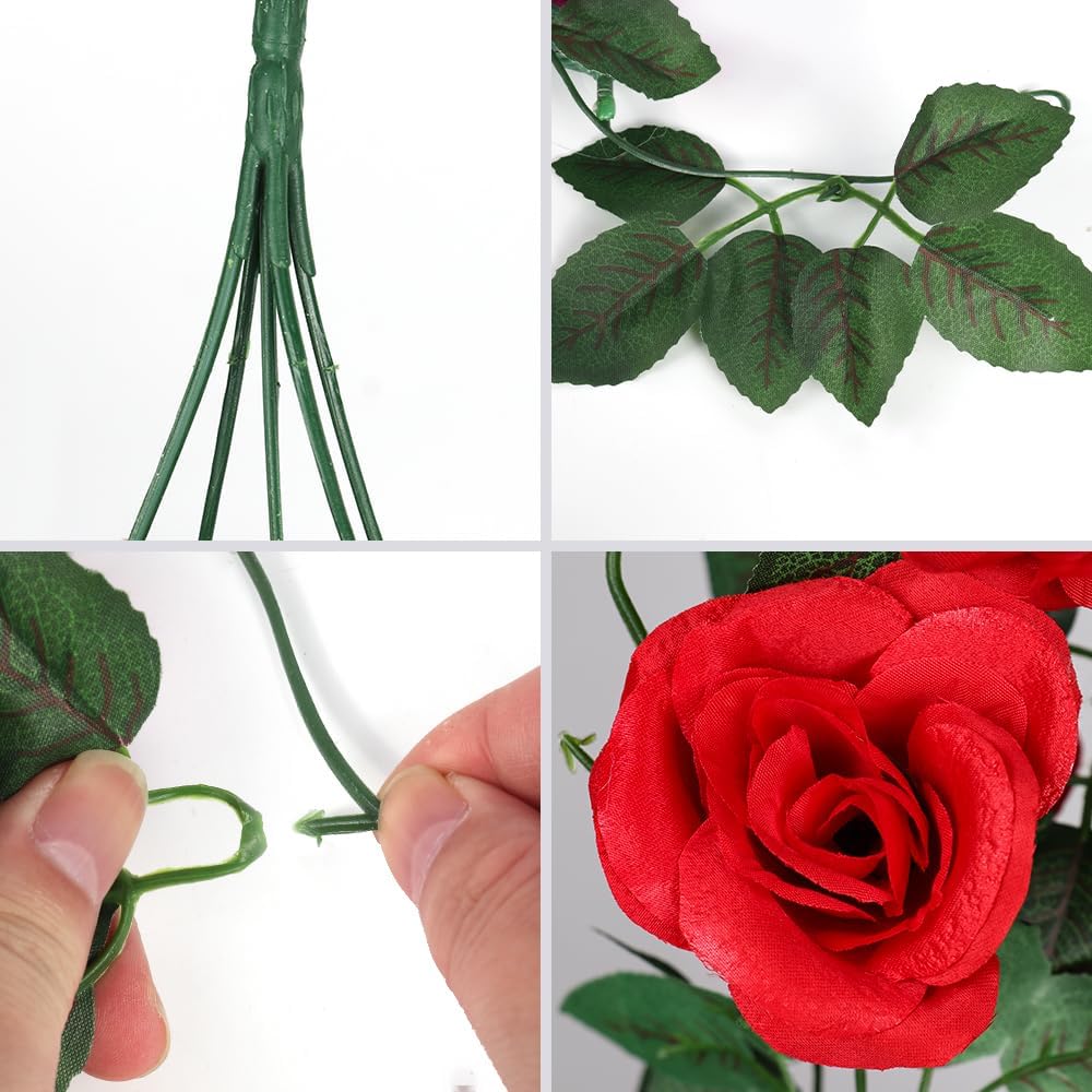 Artificial Hanging Rose Flower with LED Lights 2PCS Red