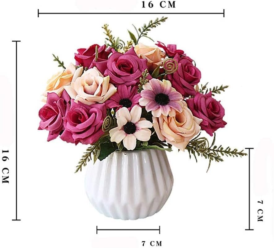 Artificial Flowers with Ceramic Vase Fake Silk Bouquet
