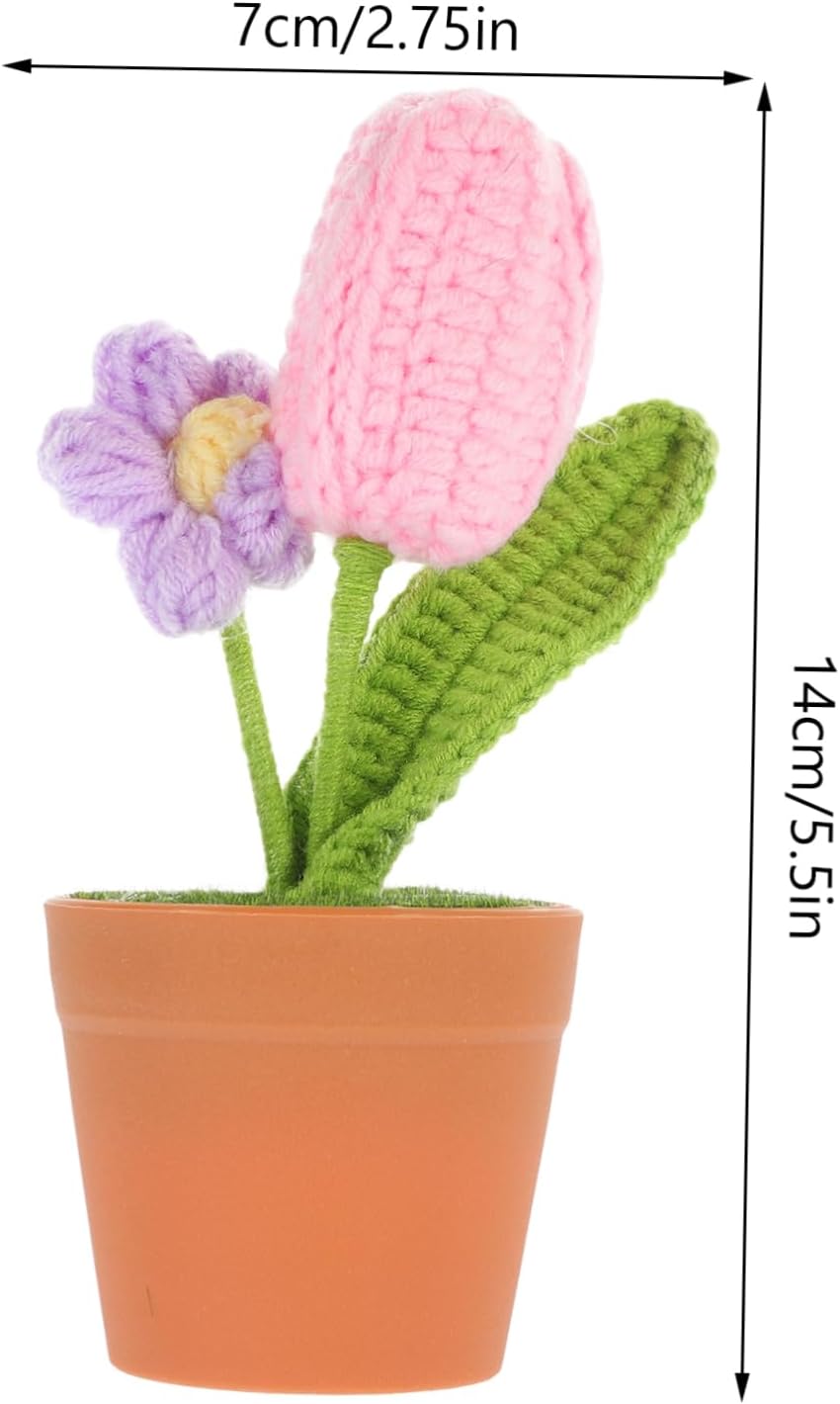 Pink Crochet Flower Pot Artificial Bonsai Decor