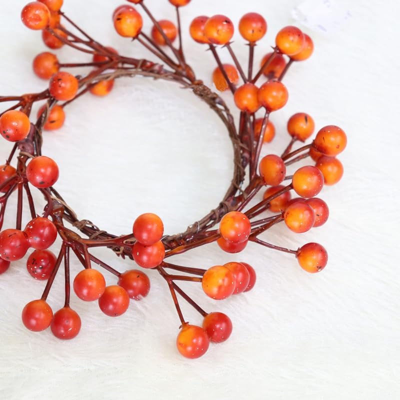 2 Pack Artificial Orange Berry Candle Wreaths