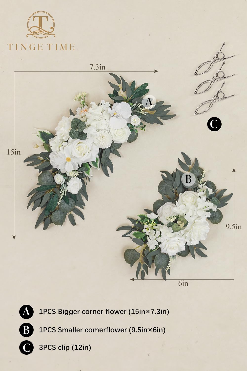 TINGE TIME Artificial Floral Swag Set of 2 Ivory White