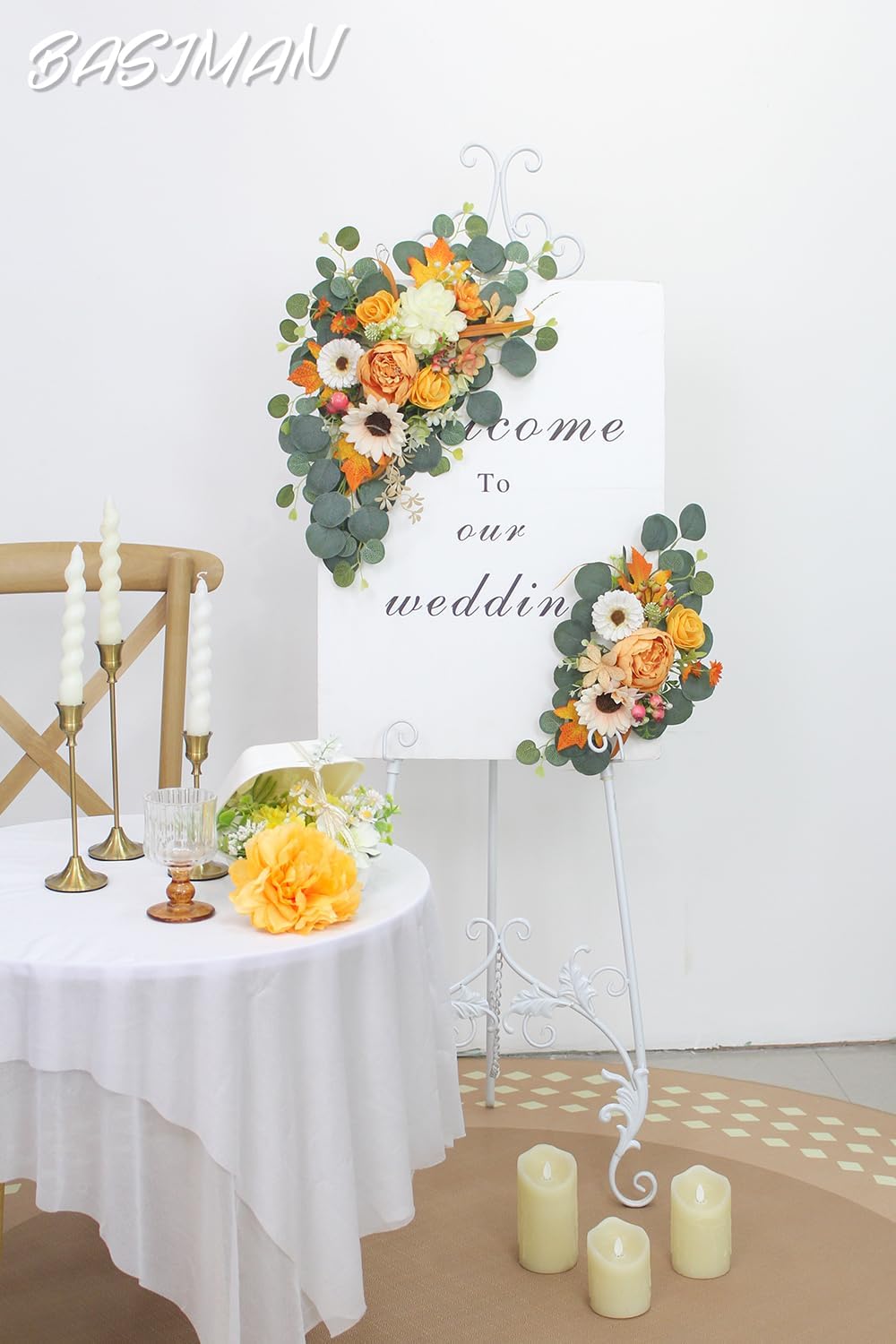 2pcs Dark Orange Wedding Arch Flowers Decor