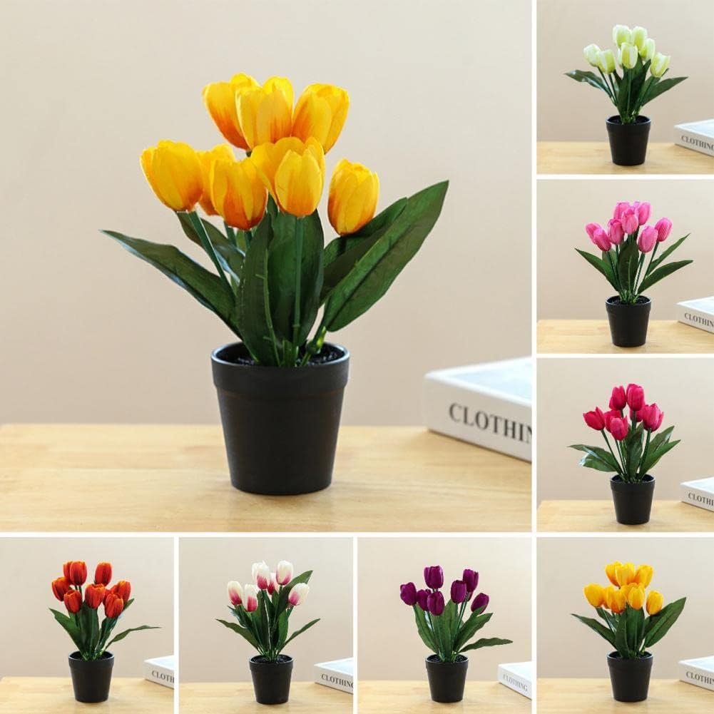 Realistic Artificial Tulip Bonsai with Silk Flowers