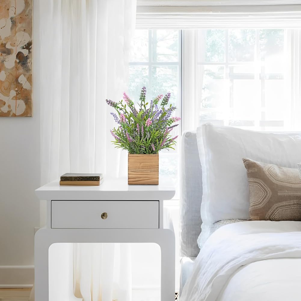 DILATATA Artificial Lavender Flowers in Wooden Pot