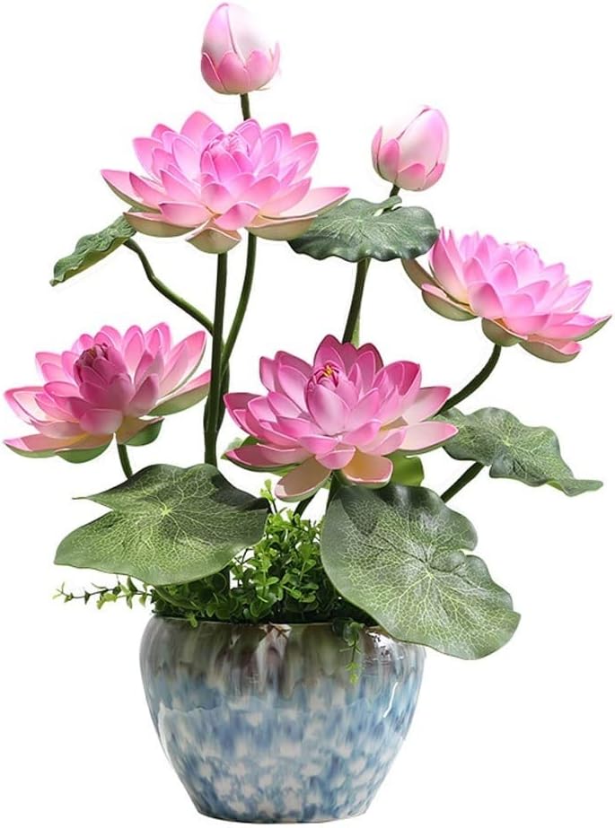 Artificial Lotus Flowers with Ceramic Vase