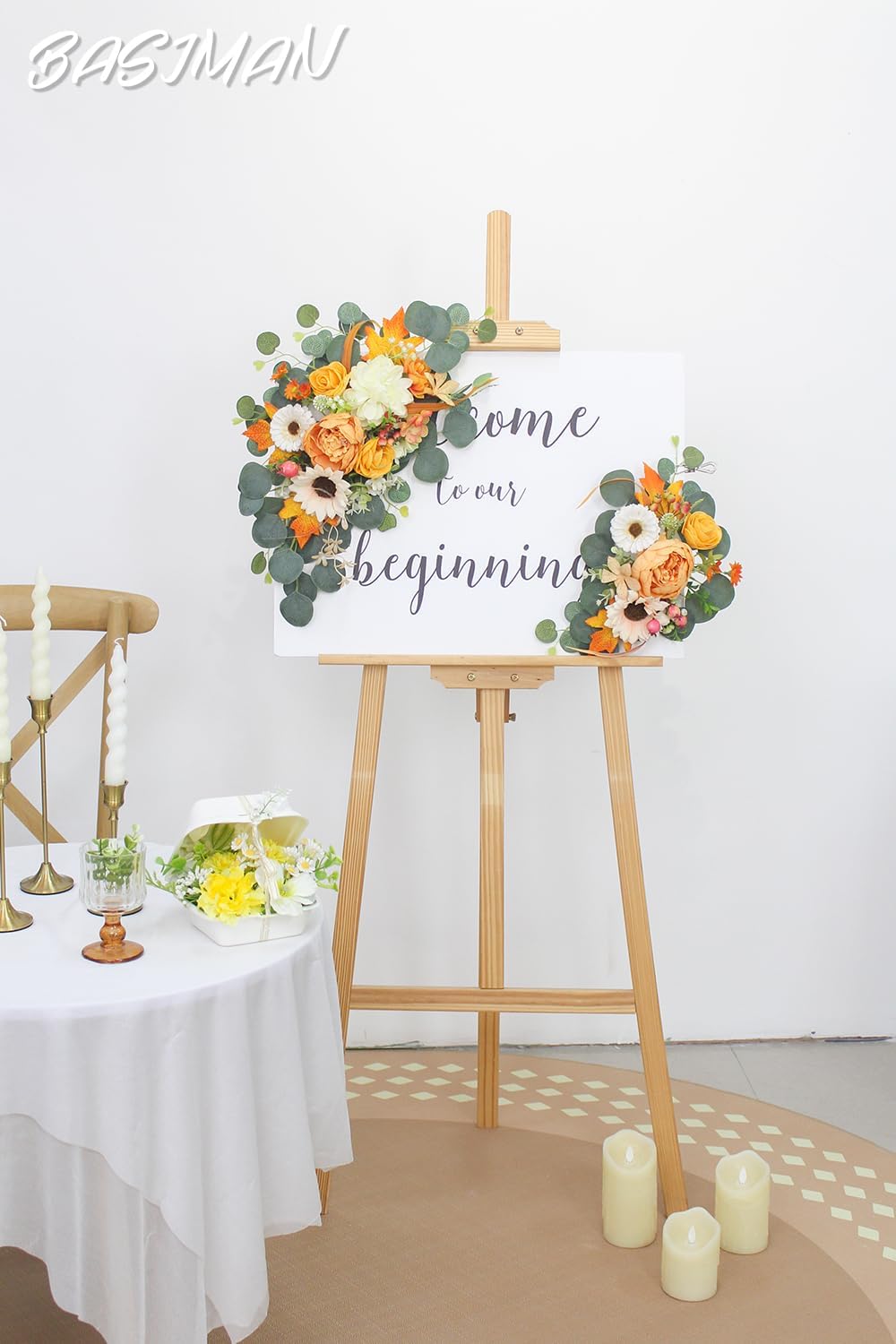 2pcs Dark Orange Wedding Arch Flowers Decor