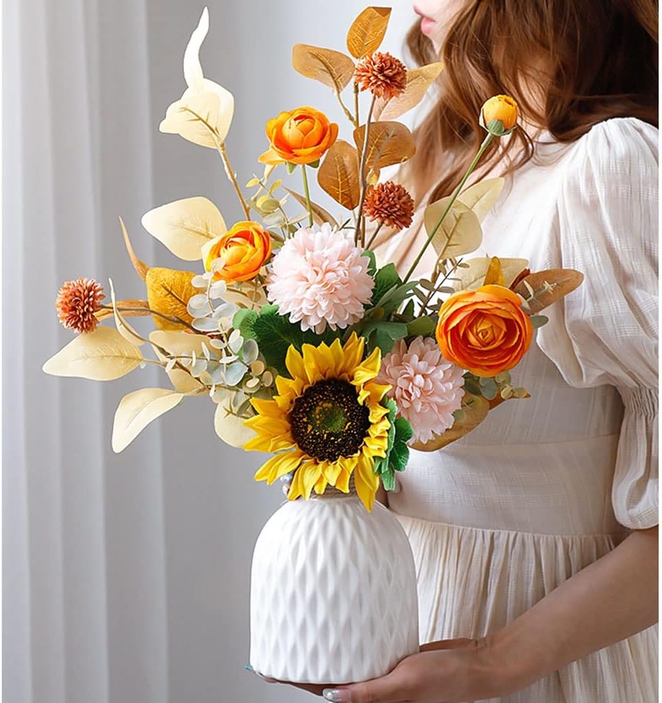 Silk Artificial Flower Branch with Ceramic Vase Set