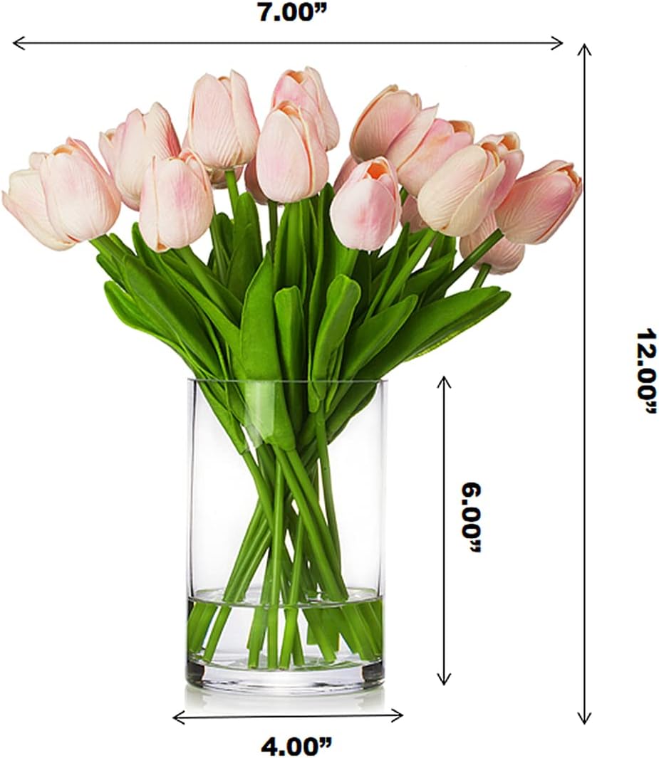 Enova Floral 20 Piece Pink Tulip Artificial Arrangement with Vase