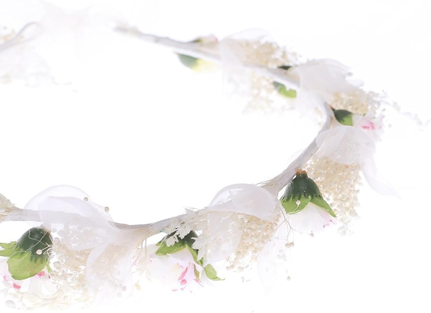 Qhome Chiffon Fresh Dried Flowers Wreath Crown for Wedding Events Ivory