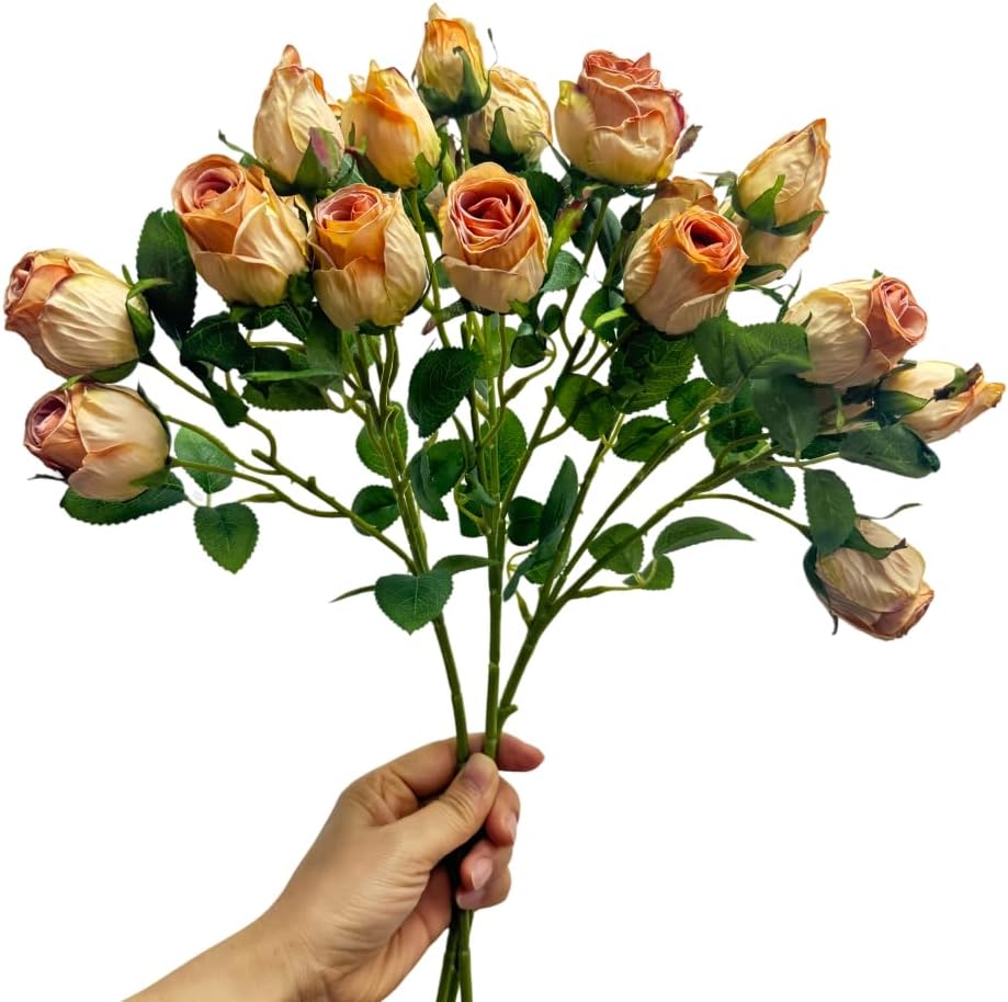 Urier 7 Heads Artificial Flowers Dried Roses 19 Inch Set