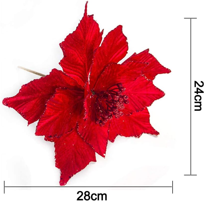 Glitter Velvet Poinsettia Flower Picks 6 Pack