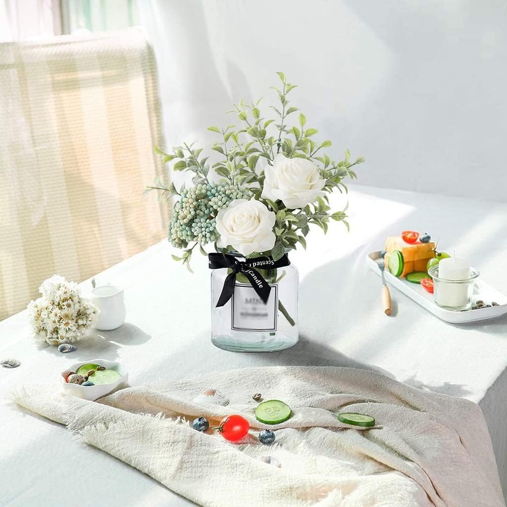 Artificial Flowers with Glass Vase Set